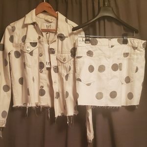 Zara two piece white and grey dot denim skirt set